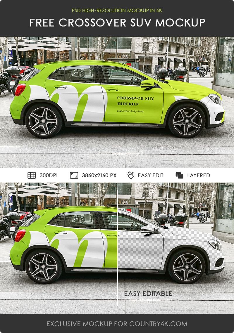 Side Sight of Crossover SUV Mockup FREE PSD
