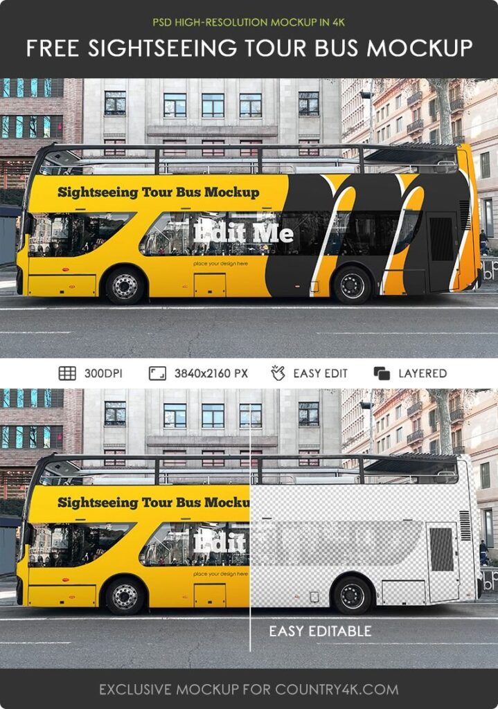 Side Sight of Sightseeing Tour Bus Mockup