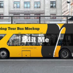 Side Sight of Sightseeing Tour Bus Mockup