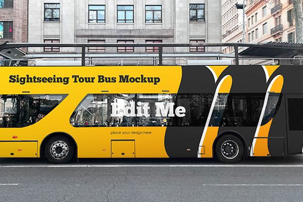 Side Sight of Sightseeing Tour Bus Mockup