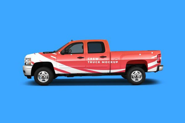 Side View of a Realistic Crew Truck Mockup