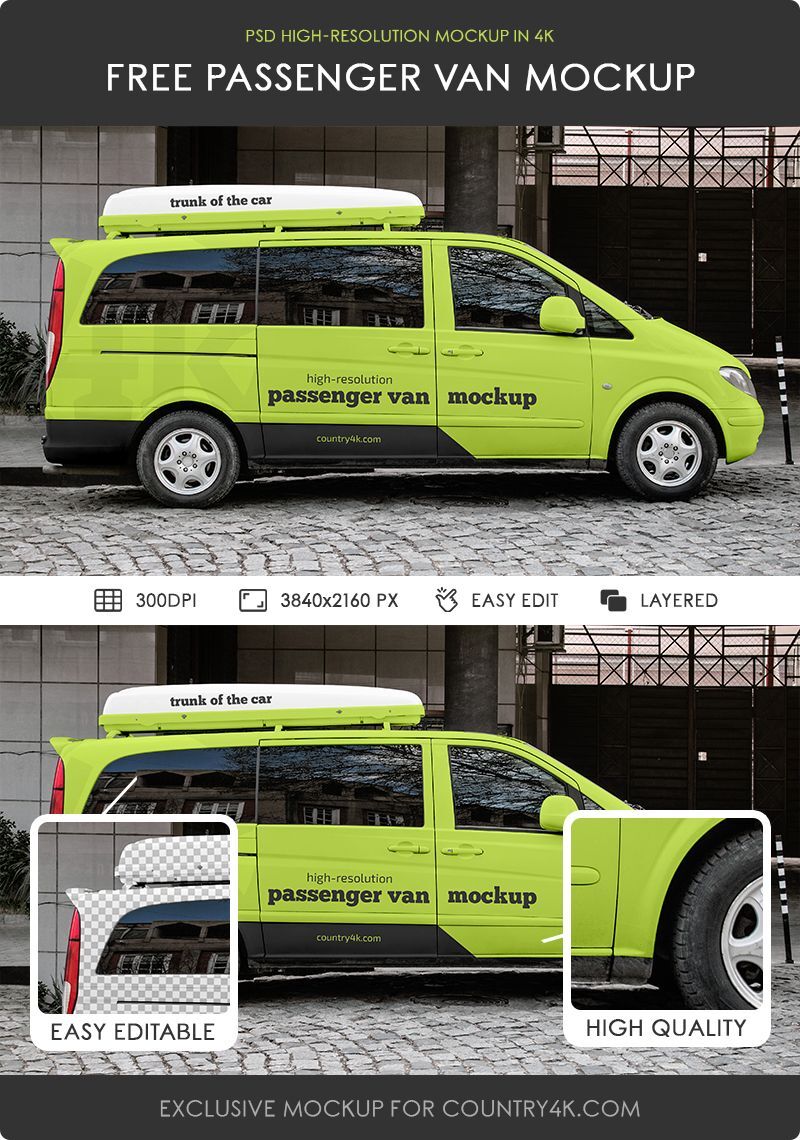 Side View of a Realistic Passenger Van Mockup FREE PSD