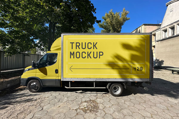 Side View of Box Truck Mockup
