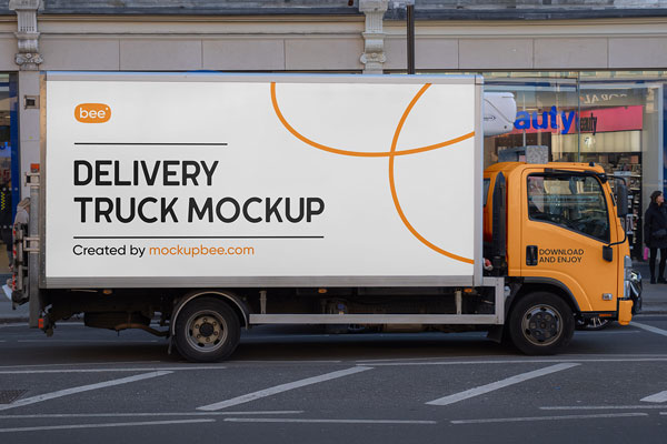 Side View of Delivery Cargo Truck Mockup