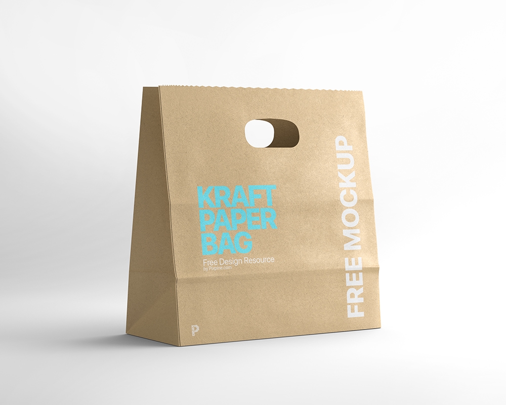 Side View of Die Cut Kraft Paper Bag Mockup