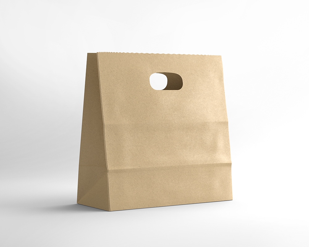 Side View of Die Cut Kraft Paper Bag Mockup