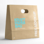 Side View of Die Cut Kraft Paper Bag Mockup