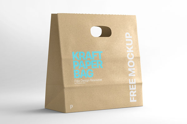 Side View of Die Cut Kraft Paper Bag Mockup