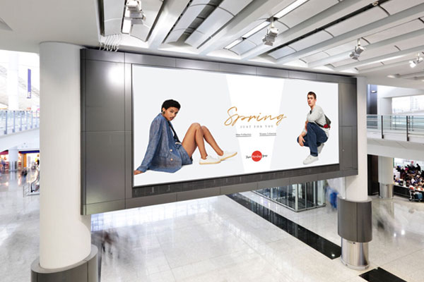 Side View of Horizontal Modern Shopping Mall Digital Advertisement Mockup