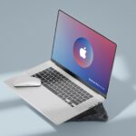 Side View of MacBook Pro Mockup in Sunbeam Aura