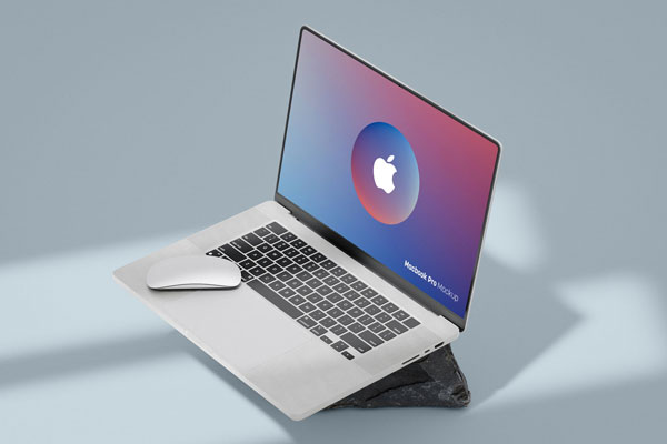 Side View of MacBook Pro Mockup in Sunbeam Aura