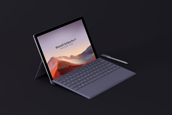 Side View of Microsoft Surface Pro 7+ Mockup