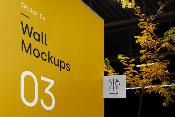 Side View of Minimal Wayfinding Signage and Wall Mockup