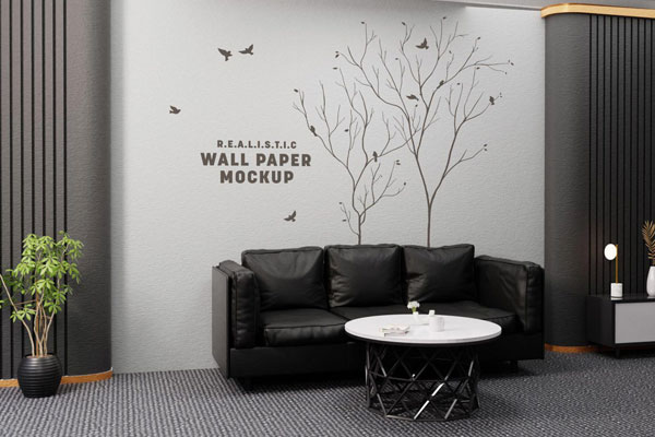 Side View of Modern Office Lobby Wall Paper Mockup