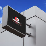 Side View of Modern Square Signboard Mockup