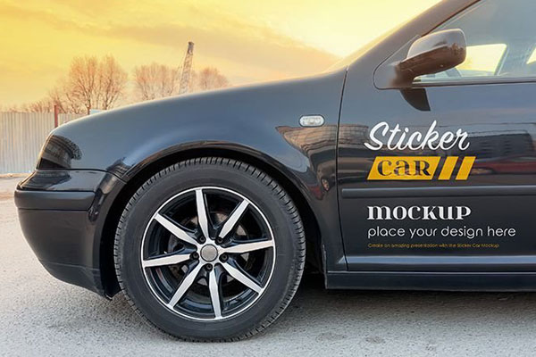 Side View of Sticker Car Mockup