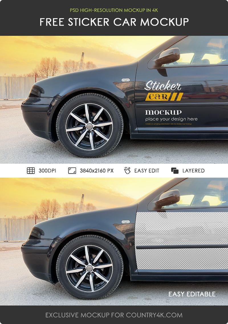 Side View of Sticker Car Mockup FREE PSD