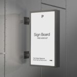 Side View of Vertical Logo Signboard Mockup on Metallic Wall