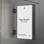 Side View of Vertical Logo Signboard Mockup on Metallic Wall