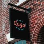 Side View of Vertical Wall Mounted Signage Mockup