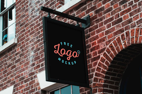 Side View of Vertical Wall Mounted Signage Mockup