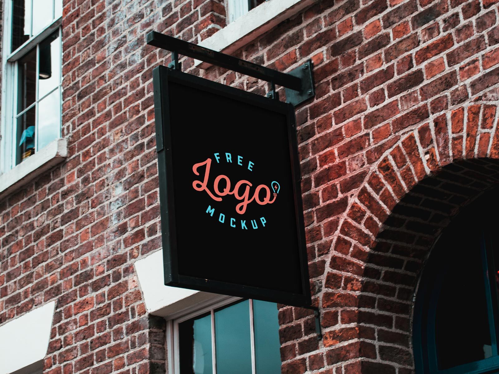 Side View of Vertical Wall Mounted Signage Mockup FREE PSD