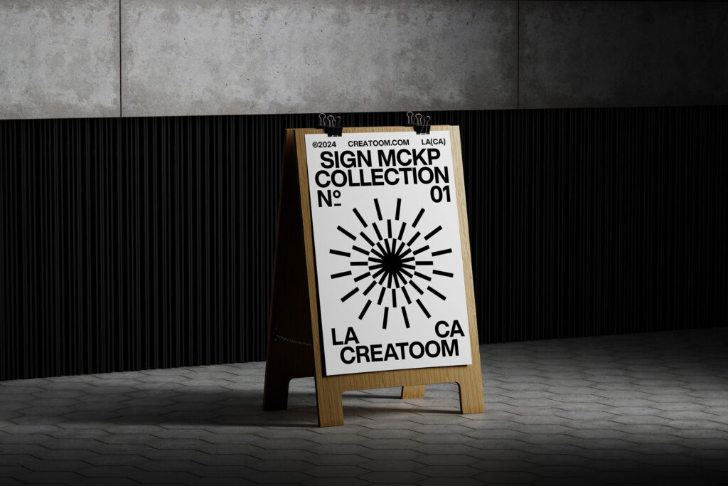 Sidewalk Sandwich Board Mockup in Perspective View