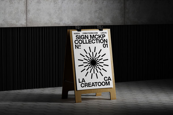 Sidewalk Sandwich Board Mockup in Perspective View