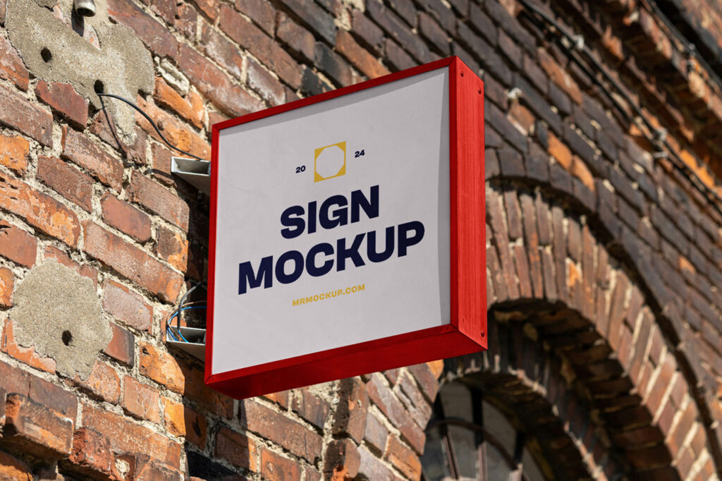 Sign Attached to Wall Mockup