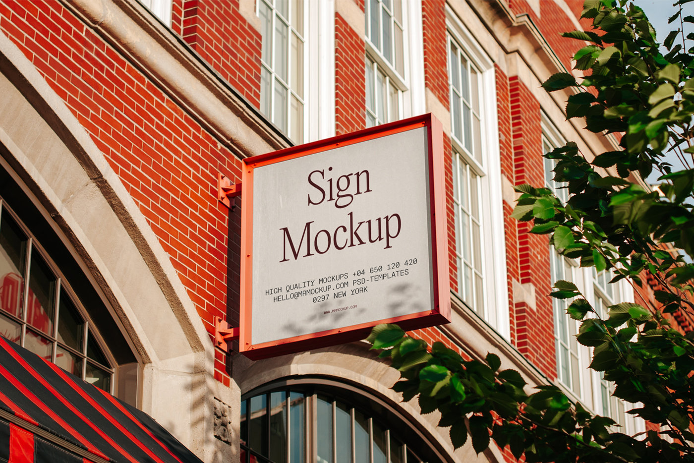 Sign Mockup on Brick Building in Perspective View FREE PSD