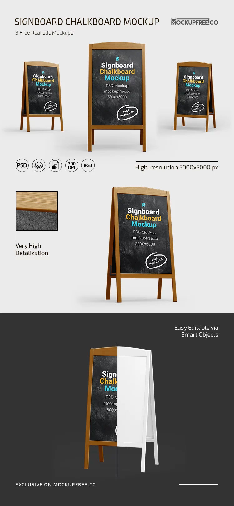 Free Signboard Chalkboard Mockups PSD Template