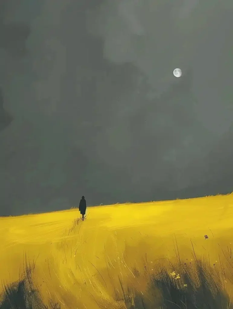 Silhouette Walking Under Moon