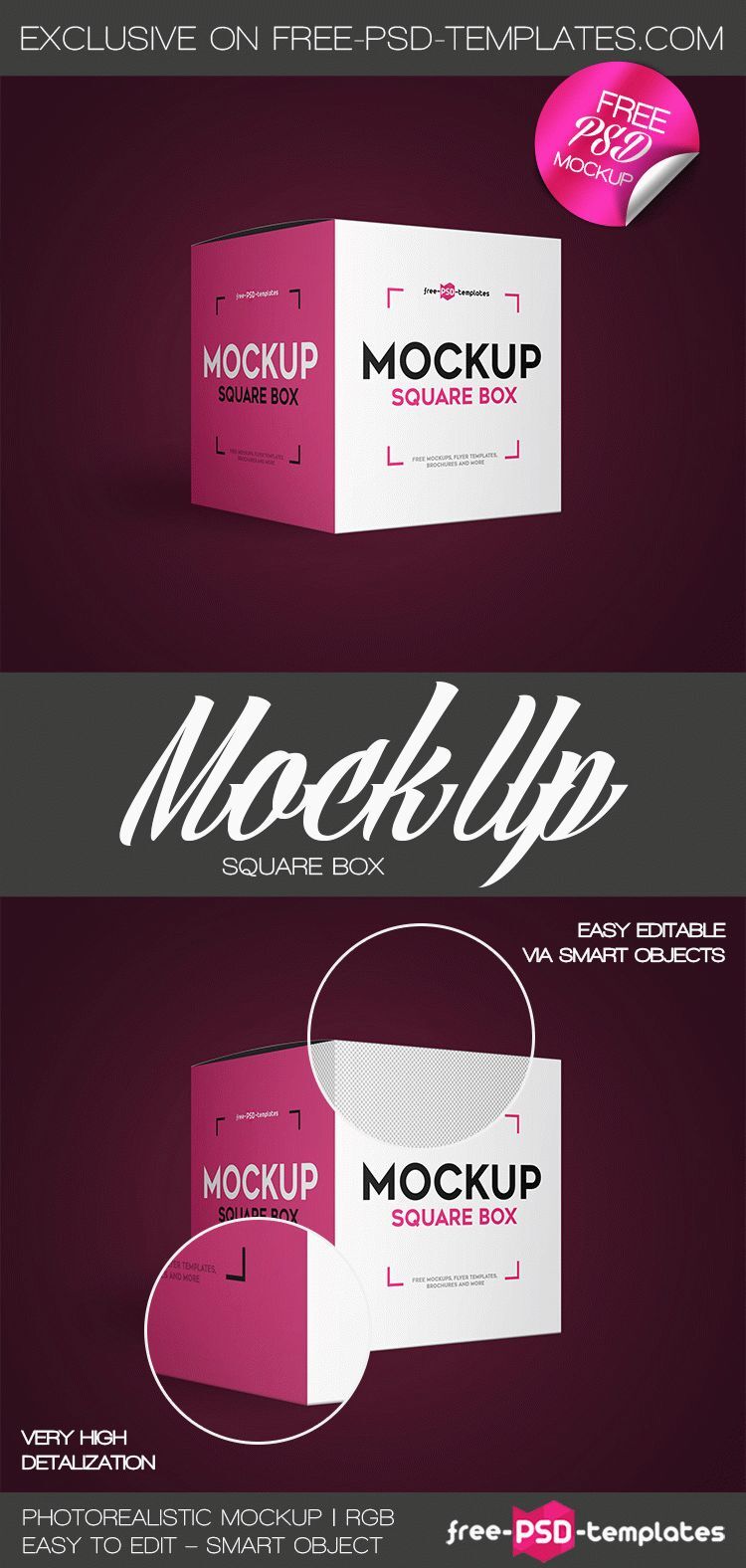 Simple Square Box Mockup With Two Visible Side FREE PSD