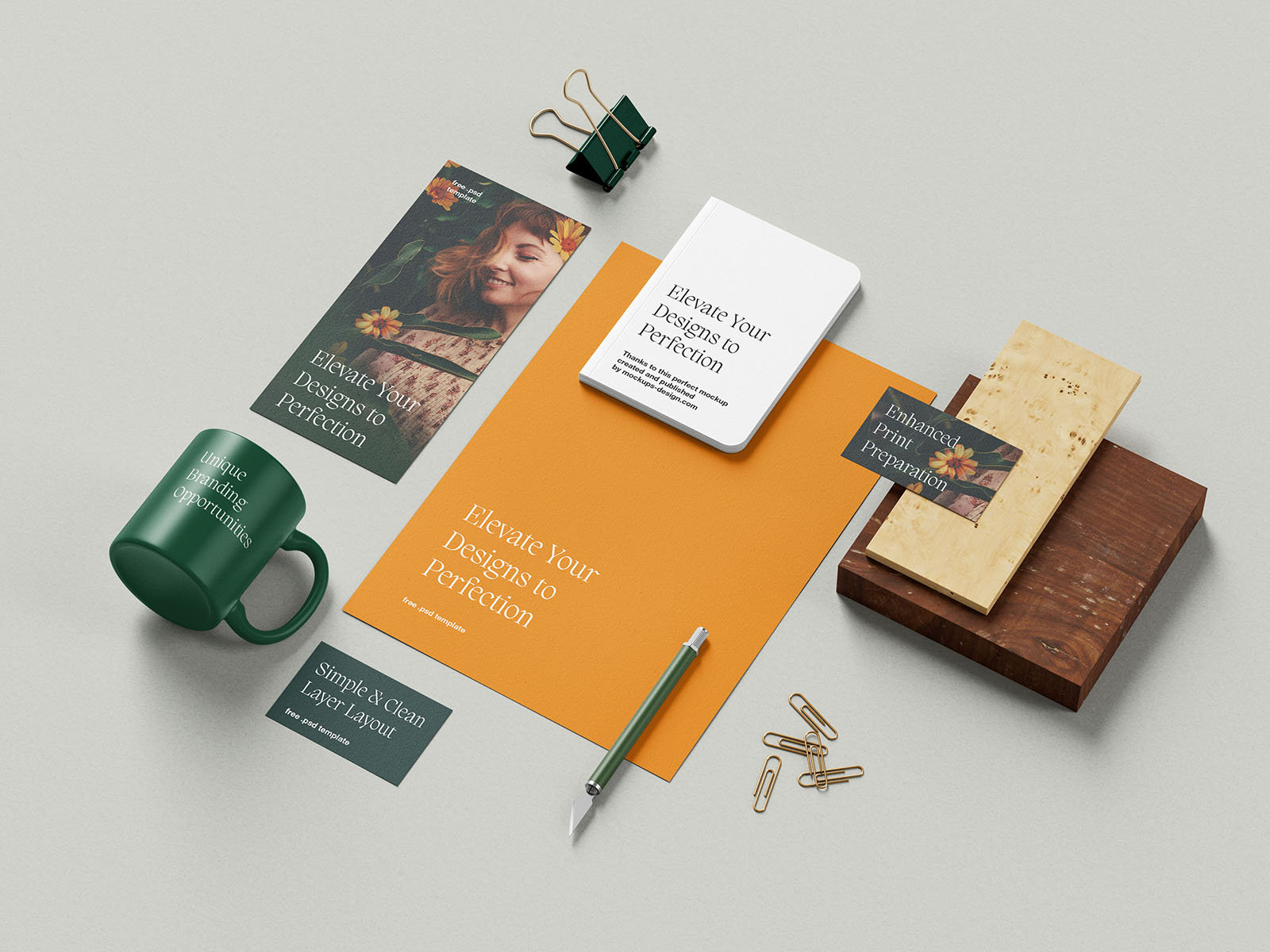 Simple Stationery Mockup in 5 Different Sights FREE PSD