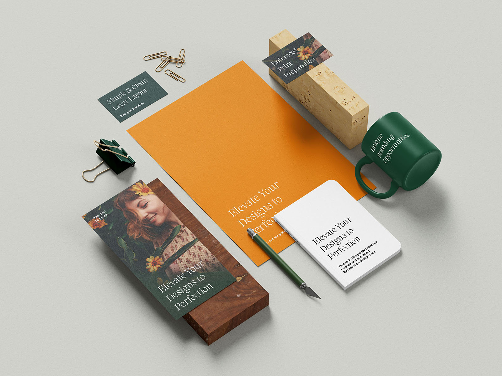 Simple Stationery Mockup in 5 Different Sights FREE PSD