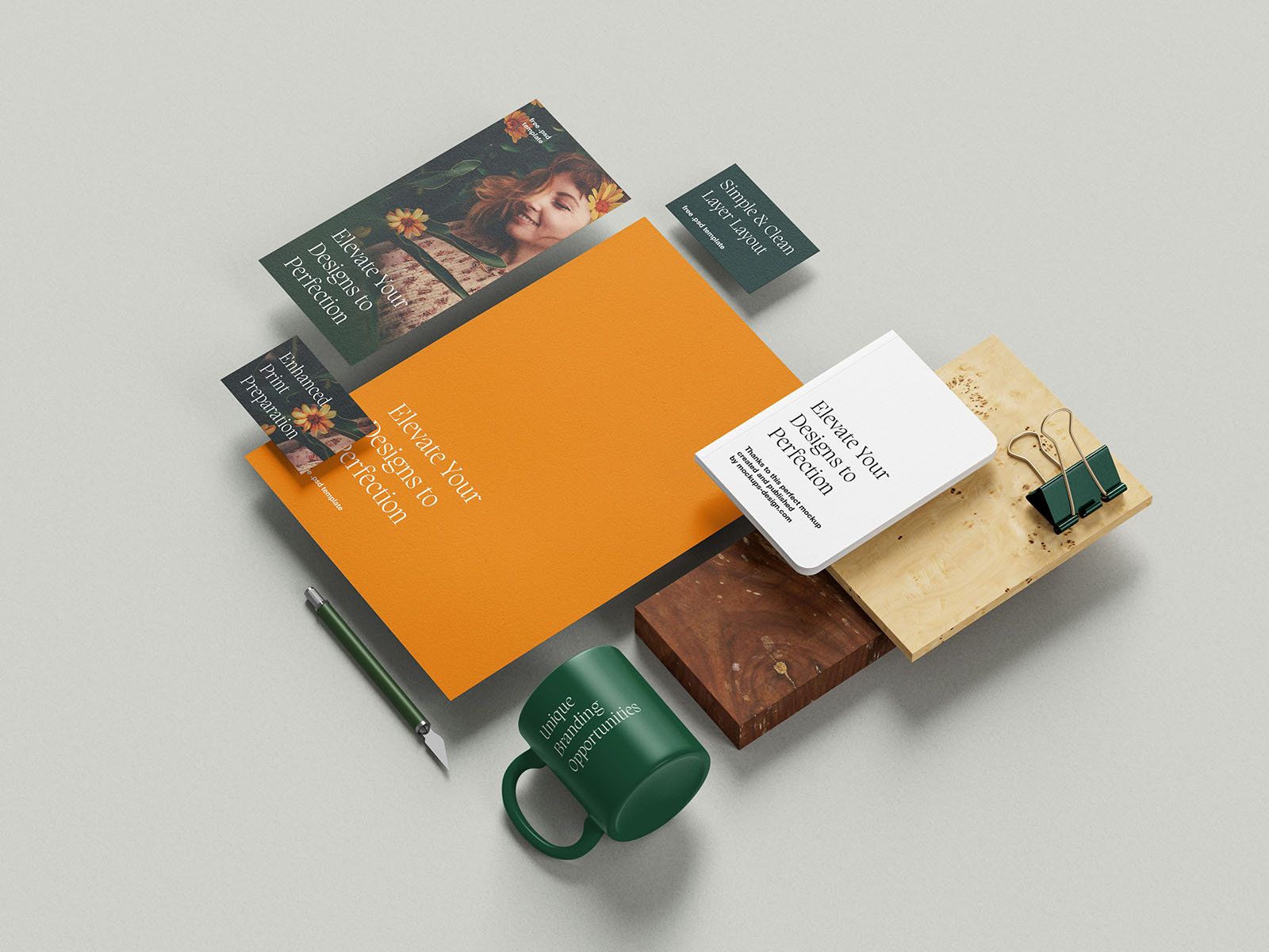 Simple Stationery Mockup in 5 Different Sights FREE PSD