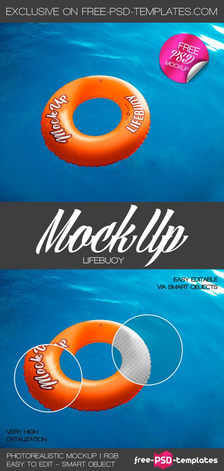 Single Lifebuoy Mockup In The Water FREE PSD