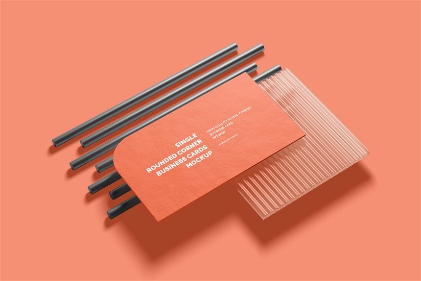 Single Round Corner Business Card Mockup in 4 Shots
