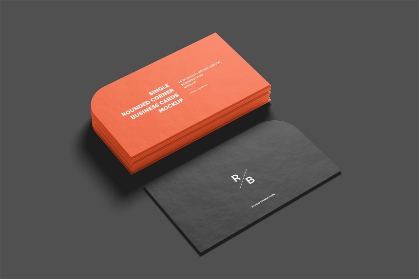 Single Rounded Corner Business Card Mockup in 4 Different Sights