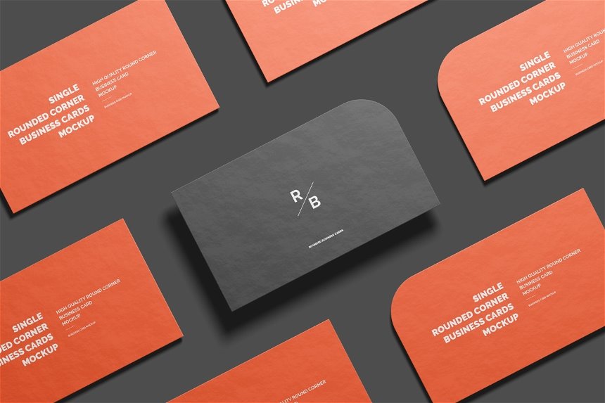 Single Rounded Corner Business Card Mockup in 4 Different Sights