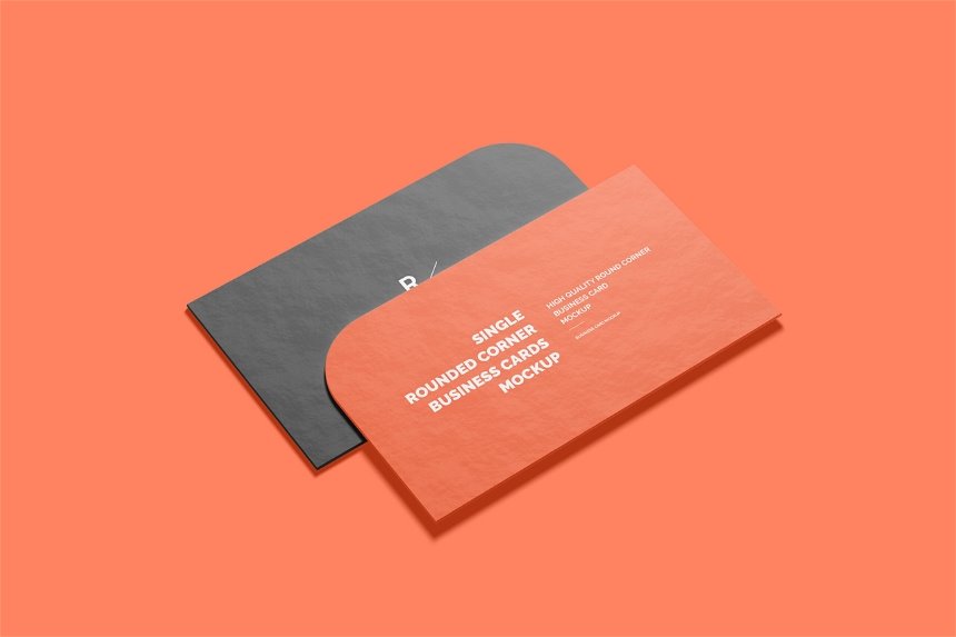 Single Rounded Corner Business Card Mockup in 4 Different Sights