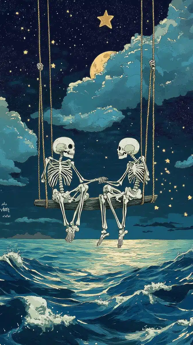 Skeleton Couple on Swing