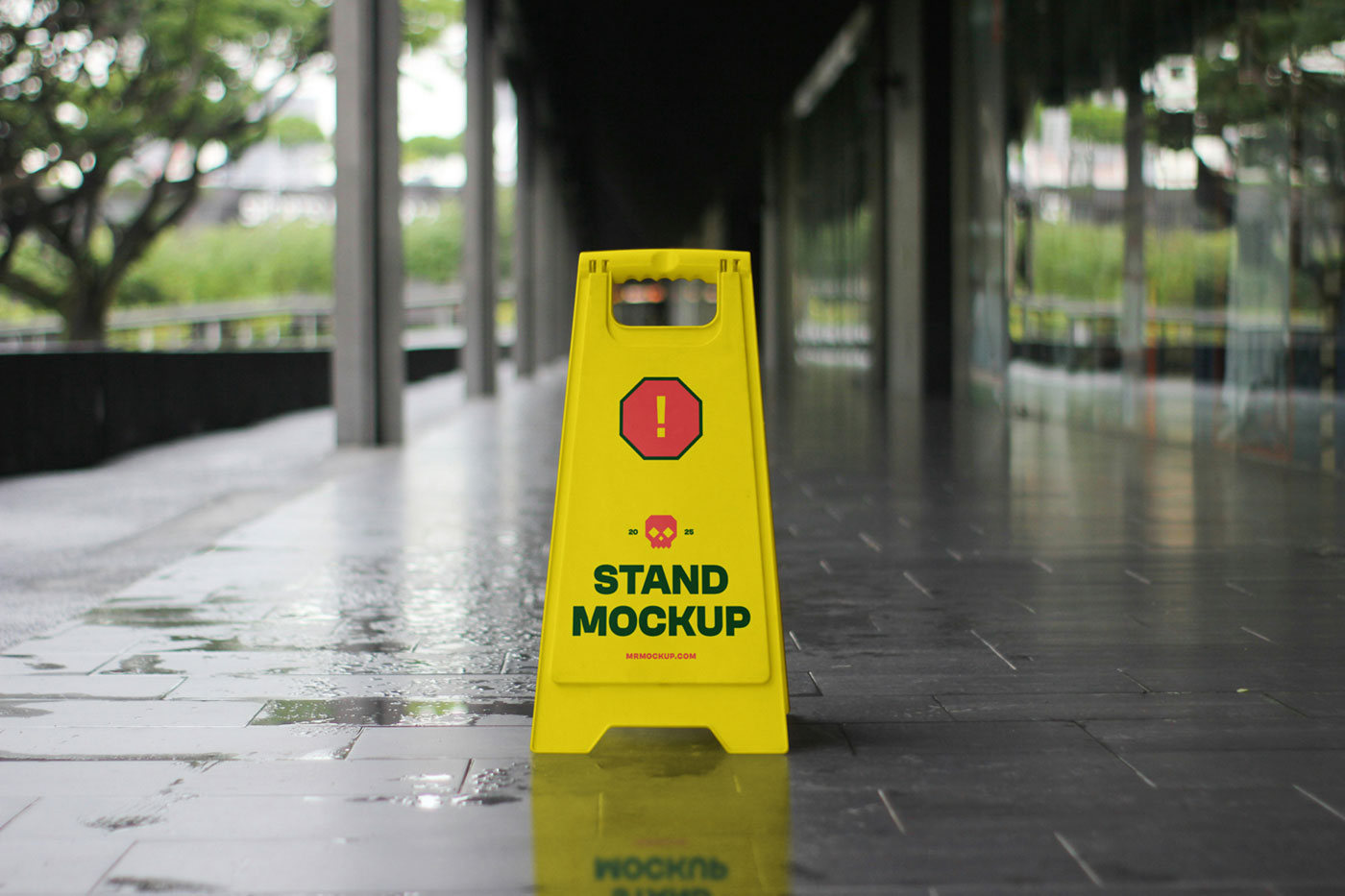 Free Slippery Sign Mockup PSD Template