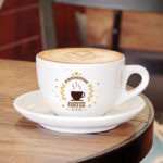 Small Coffee Cup on a Wooden Table Mockup