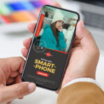 Smartphone Holding by Hand in Top View Mockup
