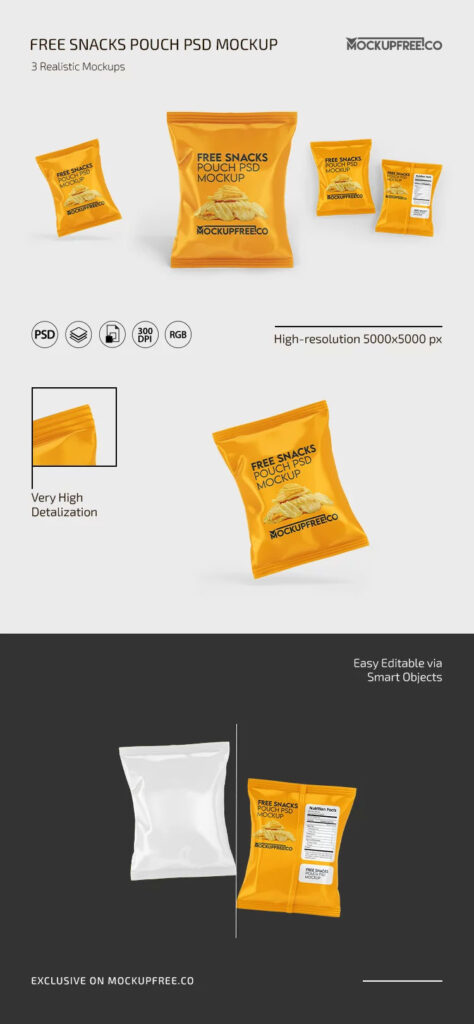 Snack Pouch Mockup in 3 Sights