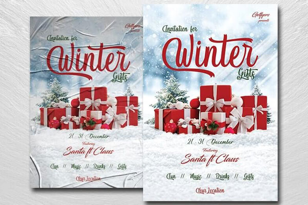 Snowy Christmas and Winter Party Flyer Template