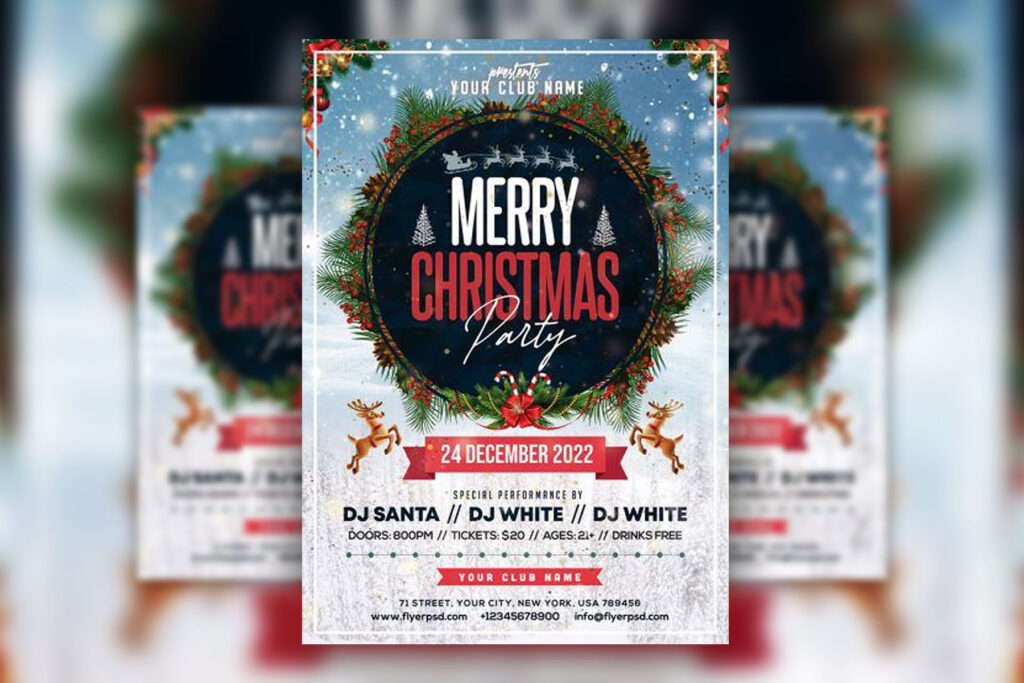 Snowy, Illustrated, Festive Christmas Eve Party Flyer Template