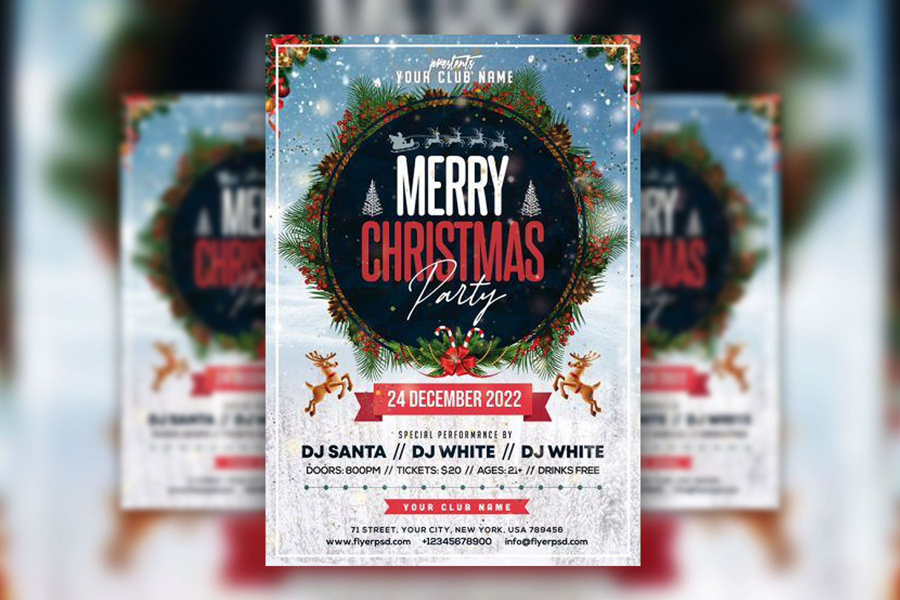Snowy, Illustrated, Festive Christmas Eve Party Flyer Template FREE PSD
