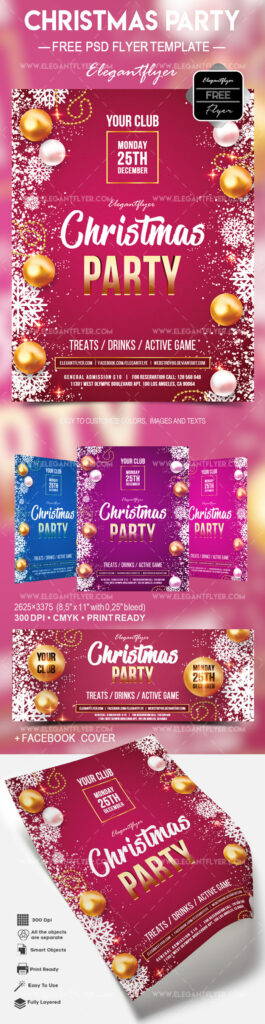 Snowy Ornamental Christmas Party Flyer and Facebook Cover Template